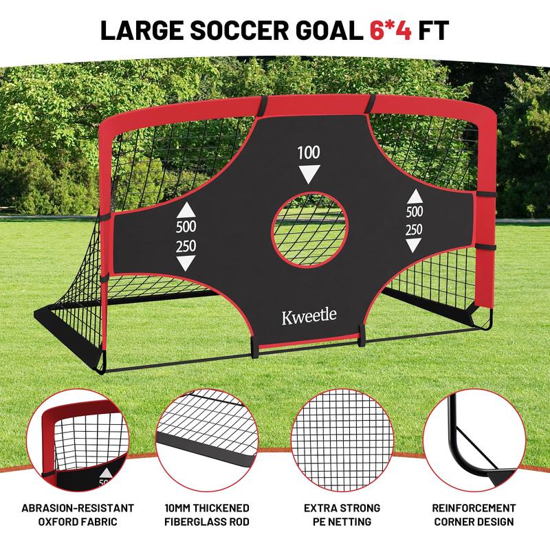 Soccer Goals for Backyard, 2 Set of Soccer Nets for Kids Ages 10-12, 6x4 ft Soccer Training Equipment with Soccer Ball, Training Ladder, Cones, Carry Bag for Outdoor Sports Games