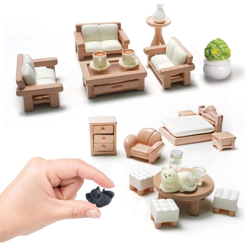 23 Pieces Dollhouse Mini Furniture Decoration Set DIY Accessories Including Dining Room Sitting Living Bedroom Toys for Baby   ren Girls