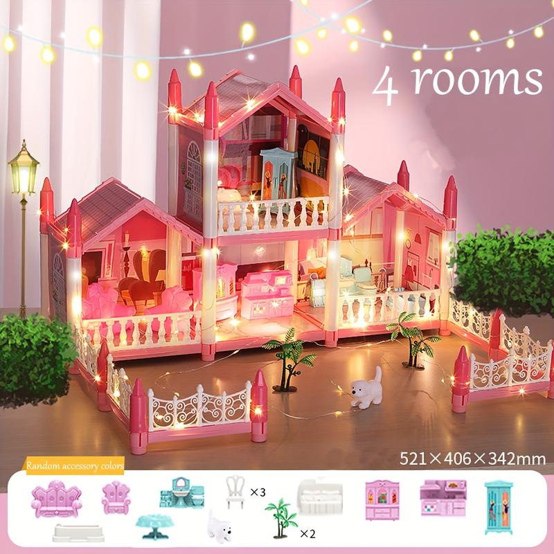 Doll House, Dollhouse For Girls Pretend-Play DIY Dollhouse Kit - 4-Story 11 Rooms Playhouse With 4 Dolls Toy Figures, Furniture And Accessories Set Gift Toy For Kids Ages 3 4 5 6 7 8+