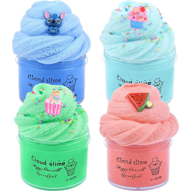 Cloud Slime Kit 4 Pack, Scented Slime with Cute Slime Fun Charms, Soft & Non-Sticky, DIY Stress Relief Toys for Girls Boys Kids