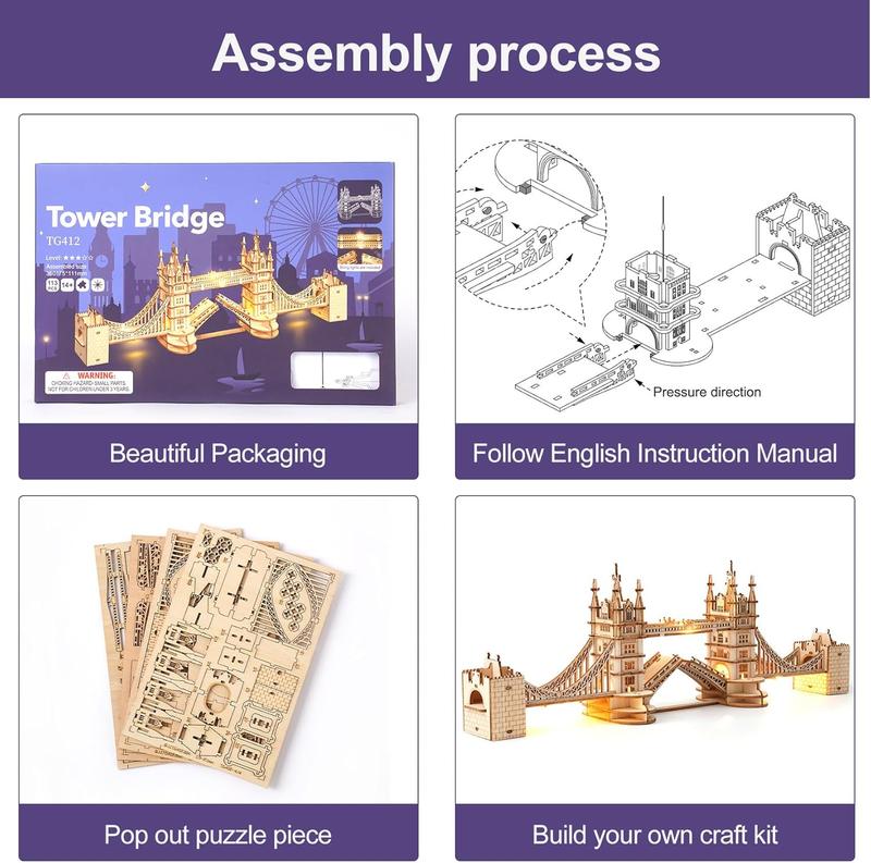 3D Puzzles for Adults,DIY Wooden Model Kits for Adults to Build,Birthday London Tower Bridge