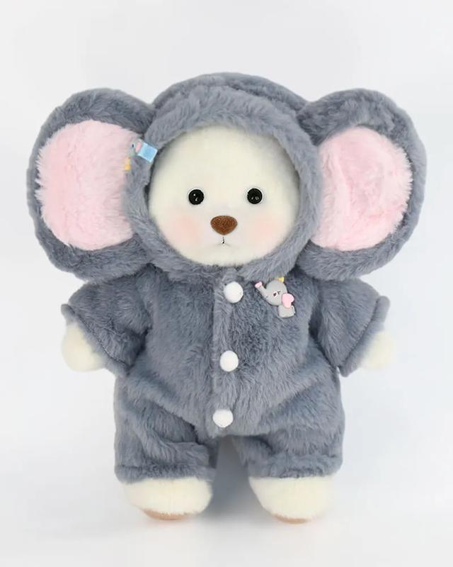 Getahug Fluffy Little Elephant Pushies | Handmade Jointed Teddy Bear Gifts, White Bear With Outfit | Carebears