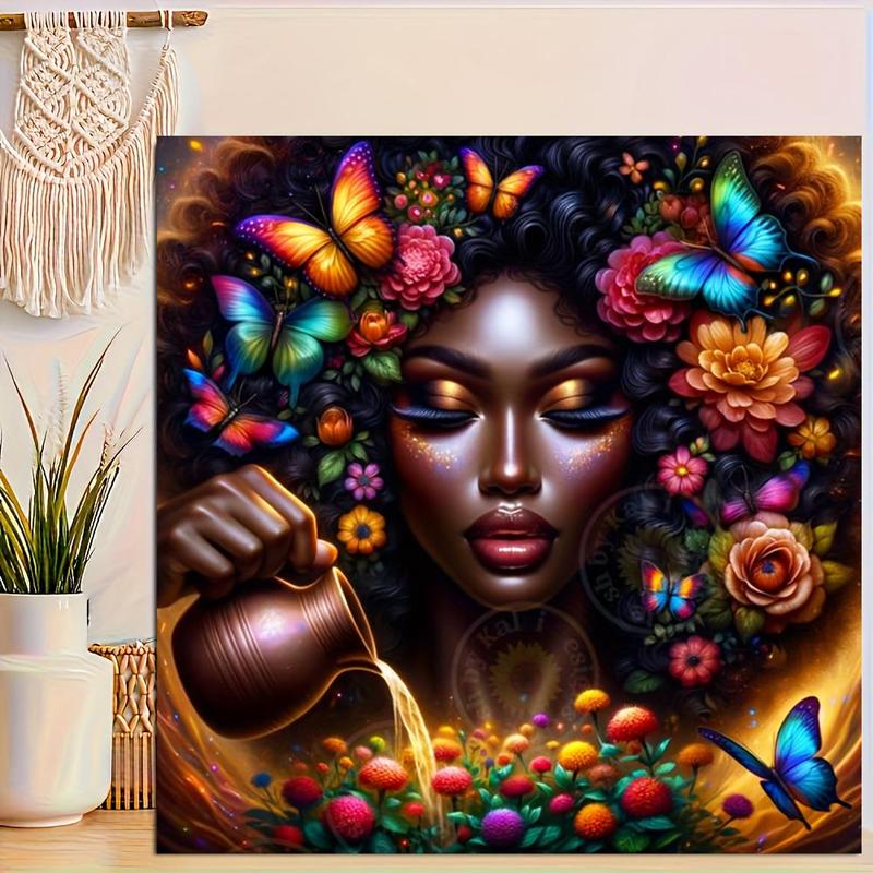 Beautiful Black Woman Pattern DIY Diamond Art Painting Without Frame, DIY 5D Diamond Arts Painting Kit, Wall Art Decor For Home Living Room Bedroom