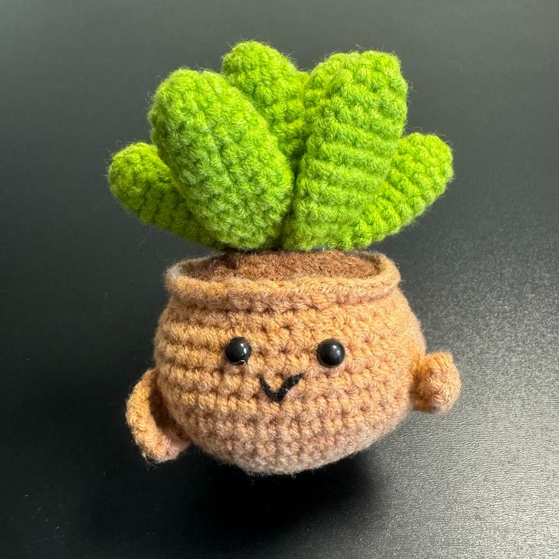 Handmade Crocheted Succulent Plant in Rustic Pot, 3x3x4.5 Inches for Home Decoration and Centerpiece