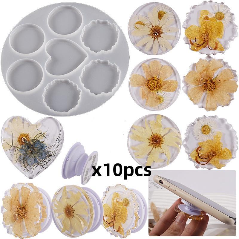 Silicone Phone Grip Epoxy Resin Casting Kit, Mix Shapes Silicone Molds with 10 Stand Bases, DIY Holder Socket Art Craft for Jewelry, Keychain, Pendant