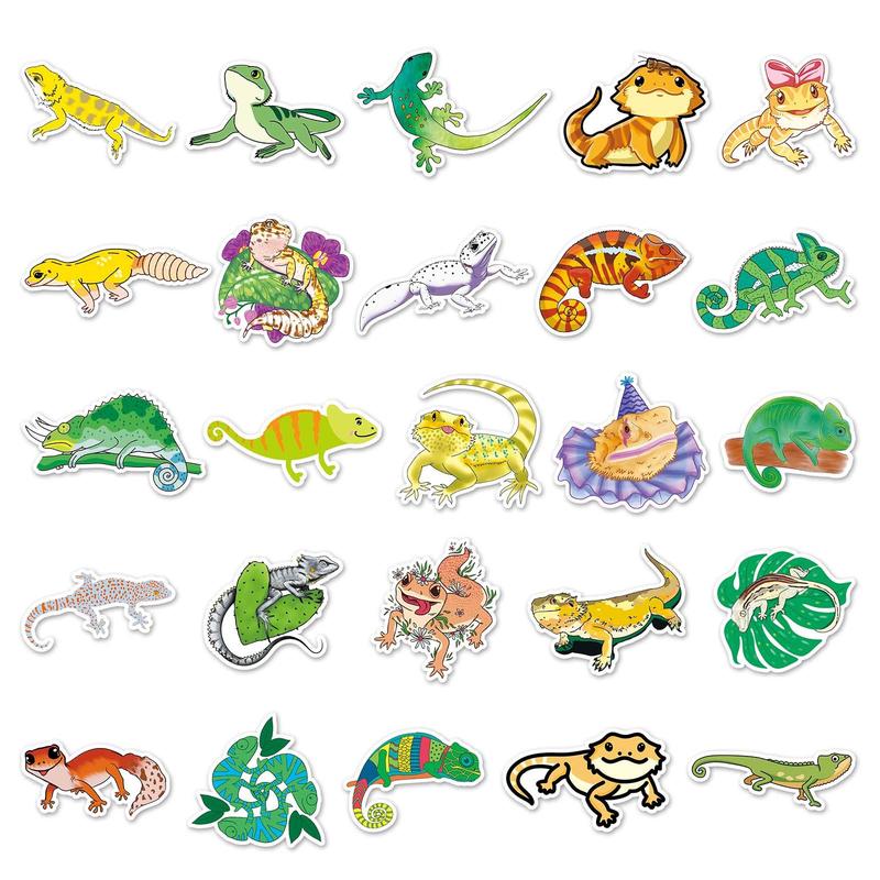 50pcs Cartoon Lizard Pattern Decorative Sticker, Creative Waterproof Sticker For DIY Scrapbook Laptop Luggage Decoration