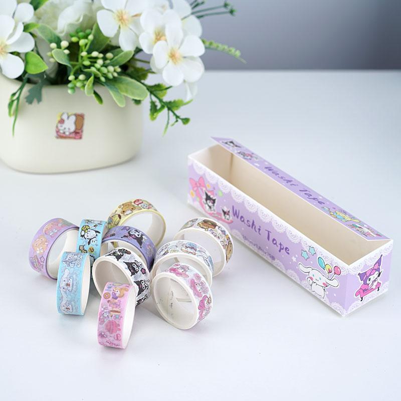 Sanrio Cartoon Cute Animal Pattern Tape, 10 Rolls box Cute Decorative Tape, DIY Decorative Sticker for Scrapbooking, Journaling, Gift Wrapping, Party Favors