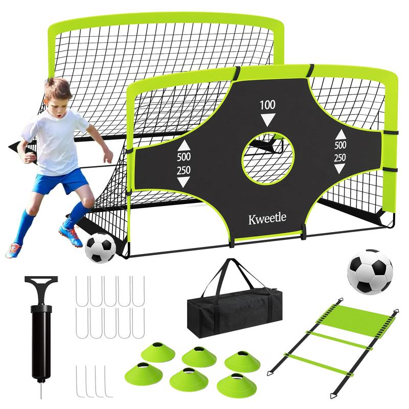 Soccer Goals for Backyard, 2 Set of Soccer Nets for Kids Ages 10-12, 6x4 ft Soccer Training Equipment with Soccer Ball, Training Ladder, Cones, Carry Bag for Outdoor Sports Games