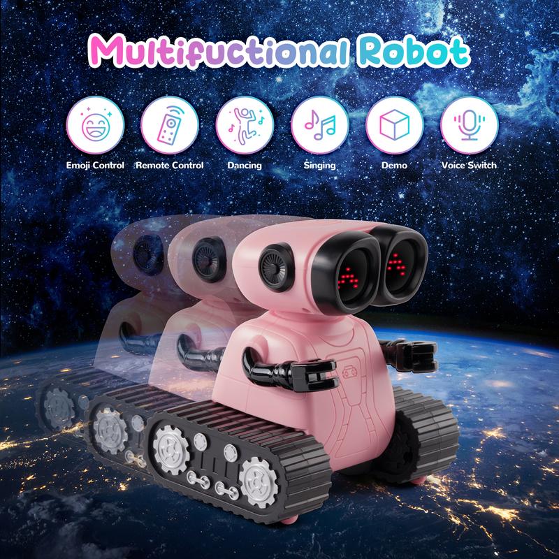 SGILE Remote Control Robot Toys with Music and Led Emojis Eyes, Auto-Demonstration, RC Rechargeable Emo Robots for Kids age 3 4 5 6 7 Year Old Girls and Boys Gift