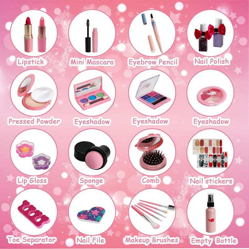 Kids Washable Makeup Girl Toys - Kids Makeup Kit for Girl, Real Make Up Set, Little Girls Makeup Kit for Pretend Play kids, Christmas , new year gift