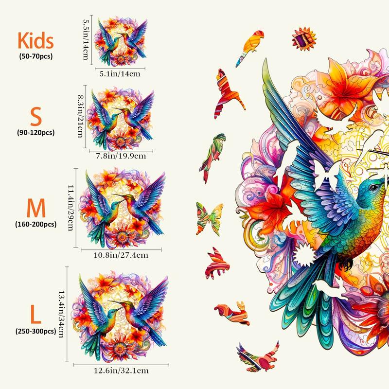 Hummingbirds-2 Wooden Jigsaw Puzzle for Kids and Adults