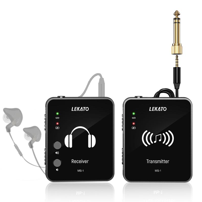 LEKATO MS-1 2.4G Stereo Wireless IEM System with Transmitter Beltpack Receiver for Guitar, Wireless In-Ear Monitor System, Automatic Pairing, for Studio, Band Rehearsal, Live Performance