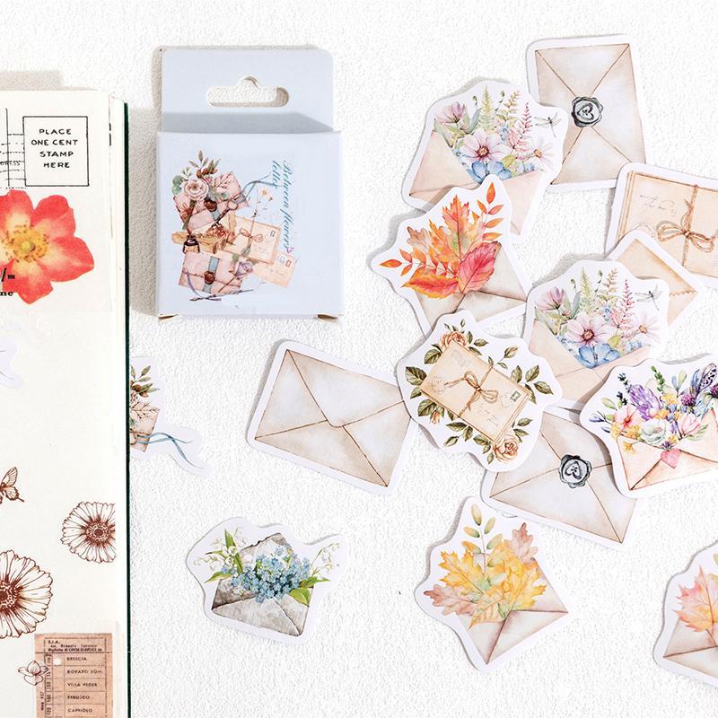 Floral Envelope Sticker, 46pcs set Retro Flower Collage Handmade Decoration Self-adhesive Sticker, Scrapbooking & Stamping Supplies