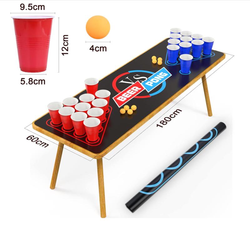 GOLDGE 63 x 23.6 inches Beer Pong Table Mat, Drinking Games for Adults Party, 8pcs Beer Pong Balls, 30pcs Beer Pong Cups