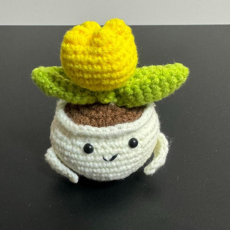 Handmade Crocheted Succulent Plant in Rustic Pot, 3x3x4.5 Inches for Home Decoration and Centerpiece