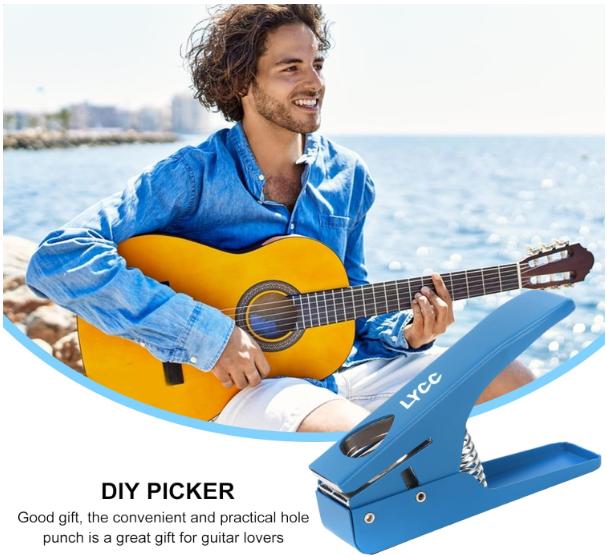 DIY Guitar Pick Punch luxury gift package the,Premium Guitar Pick Maker,16paddle clip Strips and a file for smoothing - blue