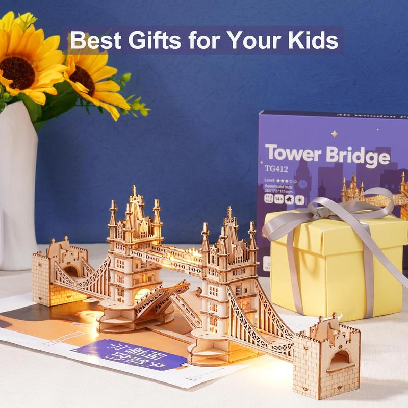 3D Puzzles for Adults,DIY Wooden Model Kits for Adults to Build,Birthday London Tower Bridge