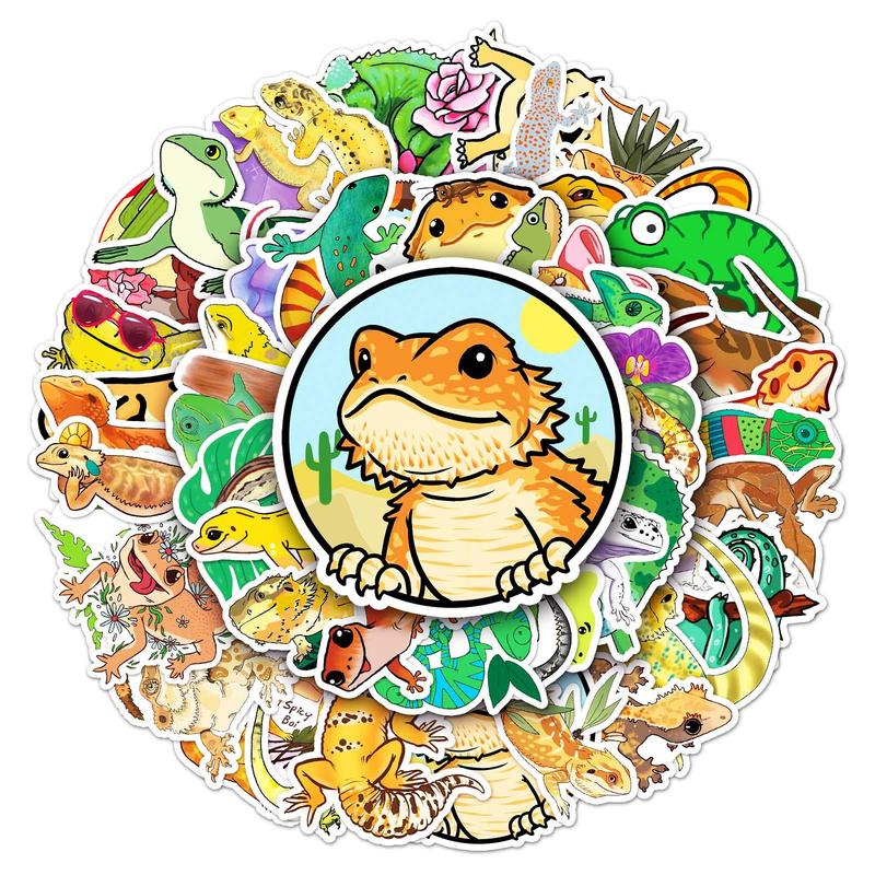 50pcs Cartoon Lizard Pattern Decorative Sticker, Creative Waterproof Sticker For DIY Scrapbook Laptop Luggage Decoration