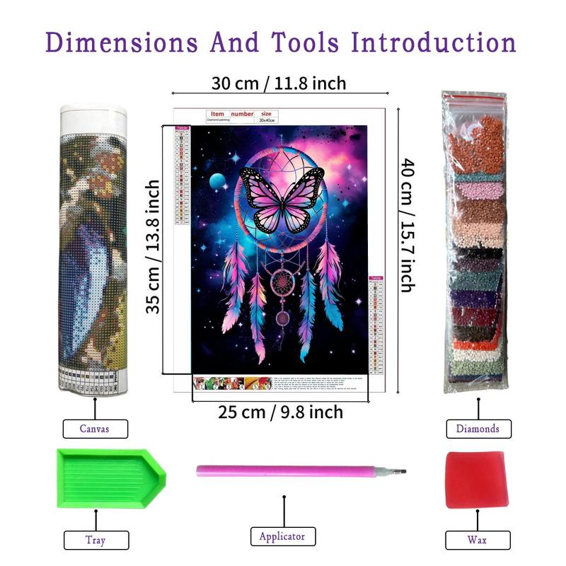 Butterfly & Dream Catcher Pattern DIY Diamond Art Painting Kit without Frame, 5D Diamond Art Painting Kit, DIY Decor Painting for Bedroom Living Room Office