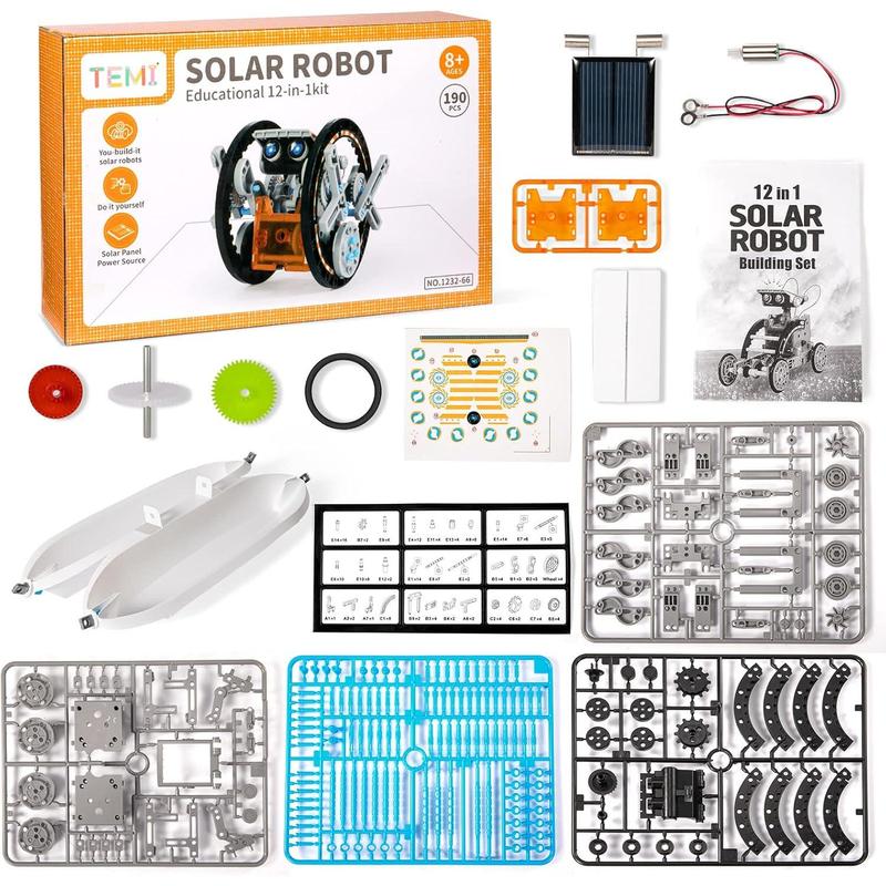 Solar Robot Kit, 12-in-1 Educational STEM Science Experiment Toys, Solar Powered Building Kit DIY