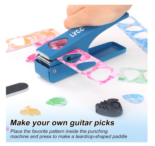 DIY Guitar Pick Punch luxury gift package the,Premium Guitar Pick Maker,16paddle clip Strips and a file for smoothing - blue