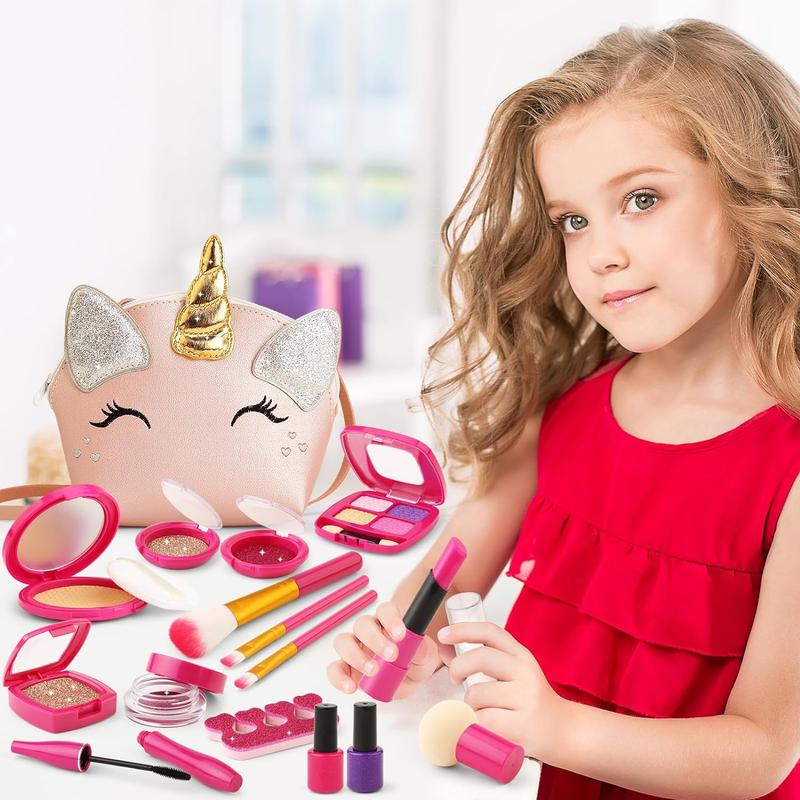 Chartism gift Unicorn Pretend Makeup Kit for Toddlers - Play Set for Girls 3-8 with Toy Purse & Fake Makeup