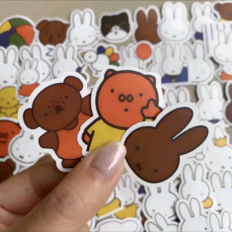 Miffyy Stickers | 64 pcs set Cartoon Rabbit DIY Fashion Waterproof Doodle Decals Stickers