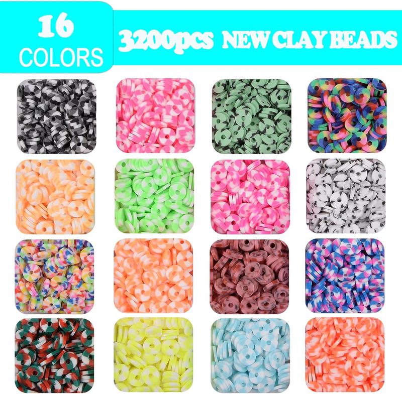 10000 count Clay Beads for Bracelet Making,Flat Round Polymer Clay Beads Spacer Heishi Beads with Letter Beads Charms Elastic Strings for  Making Kit Bracelets Necklace