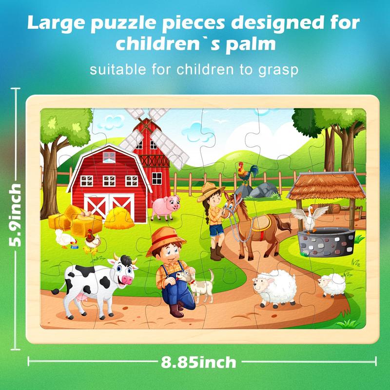 Wooden Puzzles Toys for Kids Ages 4-8, Set of 4 Packs with 24-Piece, Farm, Zoo, Insects, Sea Animals Wood Jigsaw Puzzles, Preschool Educational Brain Teaser Toys