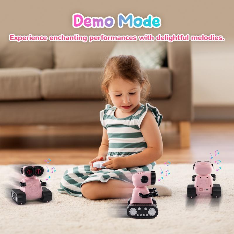 SGILE Remote Control Robot Toys with Music and Led Emojis Eyes, Auto-Demonstration, RC Rechargeable Emo Robots for Kids age 3 4 5 6 7 Year Old Girls and Boys Gift