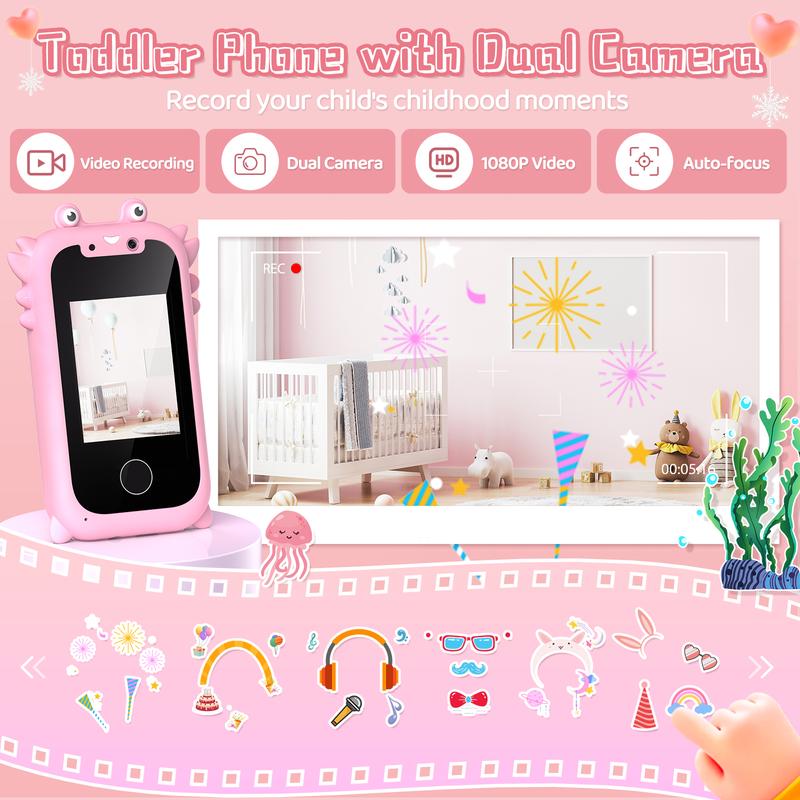 Kids Smart Phone for Girls Toys Age 3-10, Touchscreen HD Dual Camera Learning Cell Phone for Kids with Music Player, Games, 16GB SD Card, Christmas Birthday Gifts