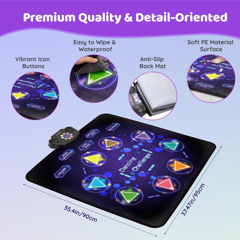 Dance Game Mat for Kids, LED Light-Up 8-Button Dance Pad with Adjustable Volume, Built-in Music, Bluetooth Function, 8 Modes and 3 Difficulty Levels