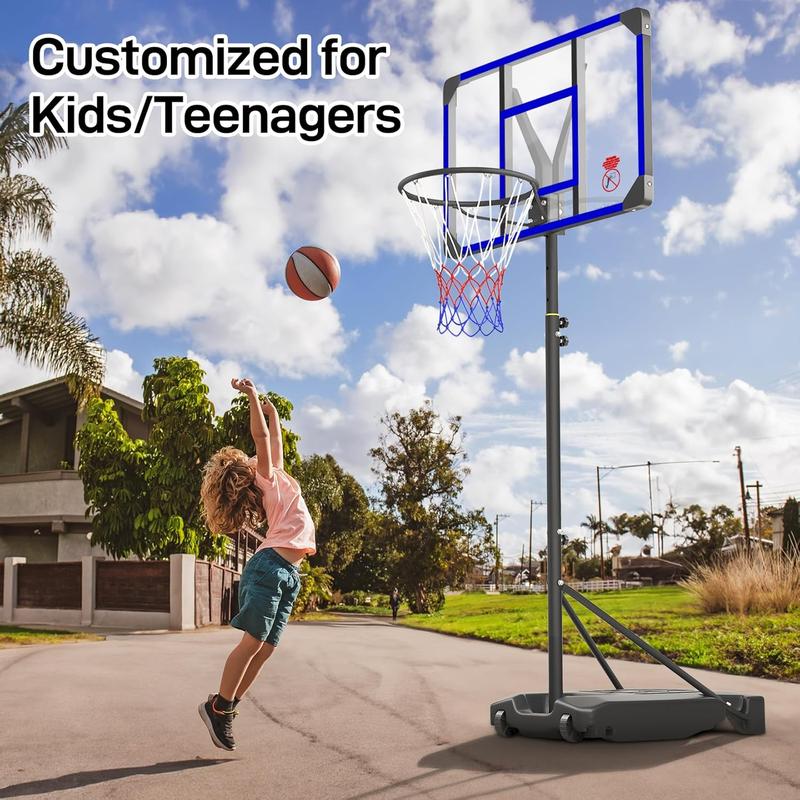 Kids Basketball Hoop Outdoor 4.82-8.53ft Adjustable, Portable Basketball Hoops & Goals for Kids Teenagers Youth in Backyard Driveway Indoor, with Enlarged Base and PC Backboard