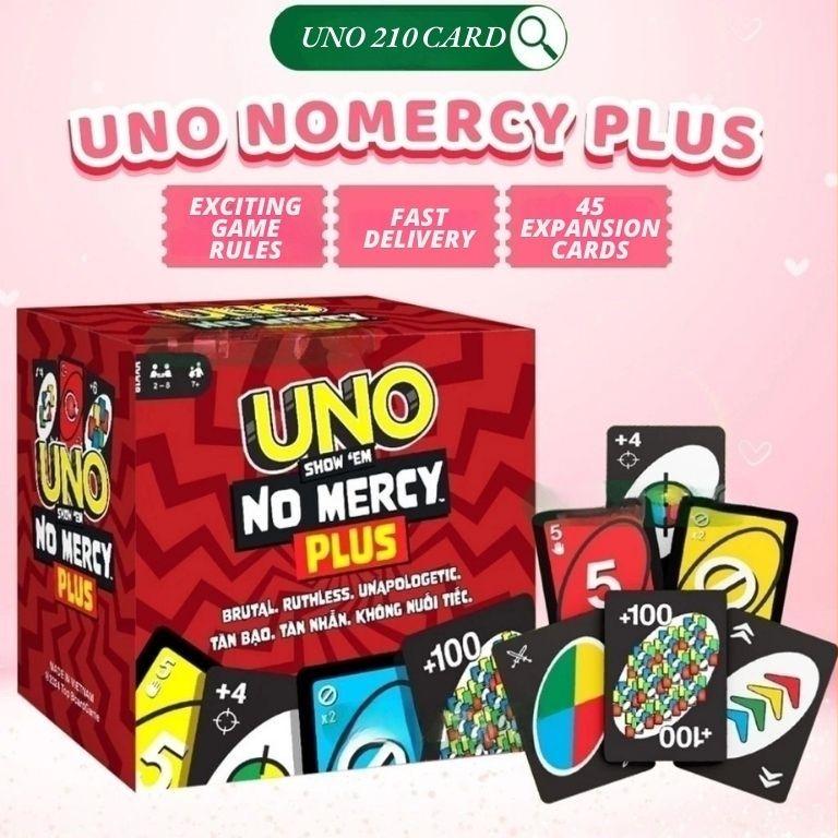 UNO NO MERCY PLUS – 210-Card Ultimate Card Game Upgrade with 165 Basic Cards and 45 Expansion Cards, Perfect for Adults & Kids, Features UNO +100 Challenging Rules, Top Board Game for Family Fun