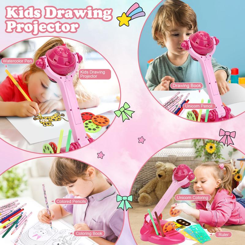 Kids Drawing Projector, Art and Craft Kit, Toys for Girls Aged 3+, Including Colored Pencils, Crayons, Coloring Books, Drawing Stencil etc, Gift for 3+ Year Old Girls (Unicorn Drawing Kit)