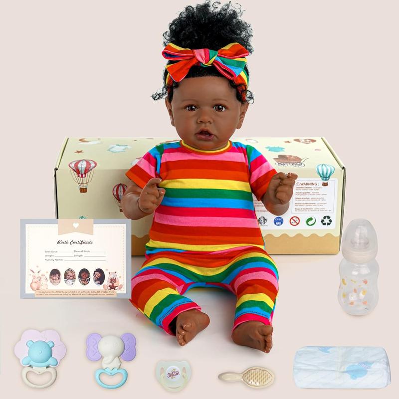 JIZHI Reborn Baby Dolls Black with Lifelike Soft Body African American Realistic-Newborn Girl Doll 22 Inch Best Birthday Gift Set and Toy Accessories Gift for Kids Age 3