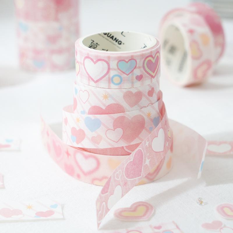 Star & Heart Pattern Washi Tape (4 Rolls), Cute Decorative Tape, DIY Decorative Sticker for Scrapbooking, Journaling, Gift Wrapping