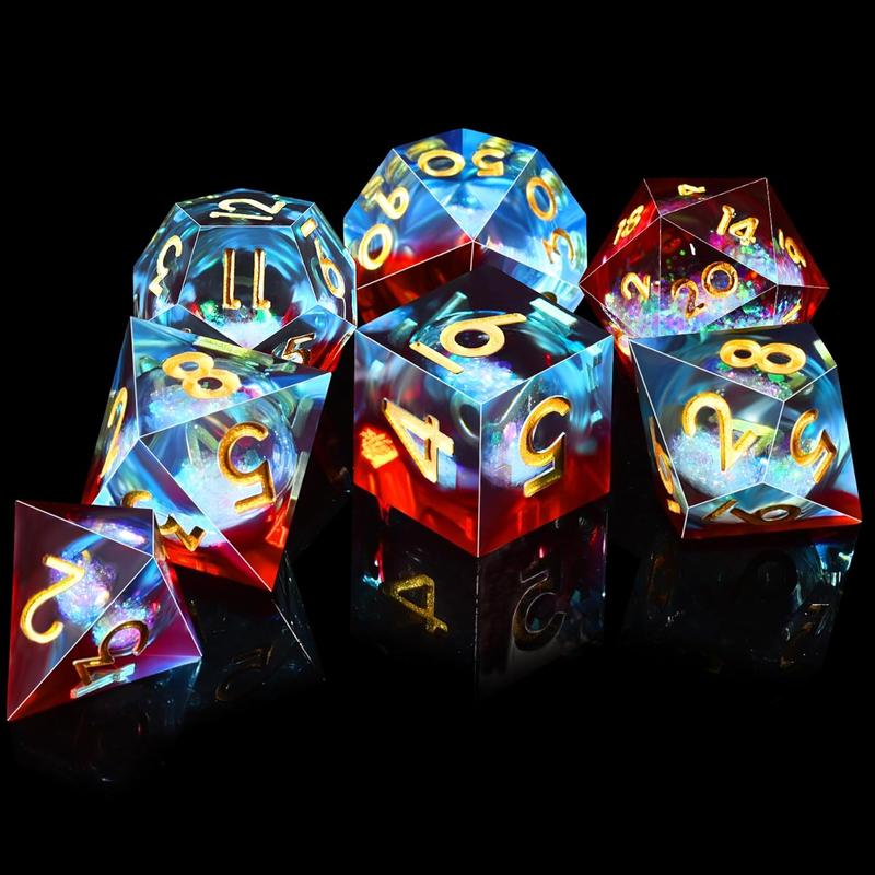 Handmade Quicksand Liquid Core D&D Dice Set – 7-Piece Sharp Edge Polyhedral Dice (Includes D20, D12, D10, D8, D6, D4) for D&D, , RPG, Pathfinder