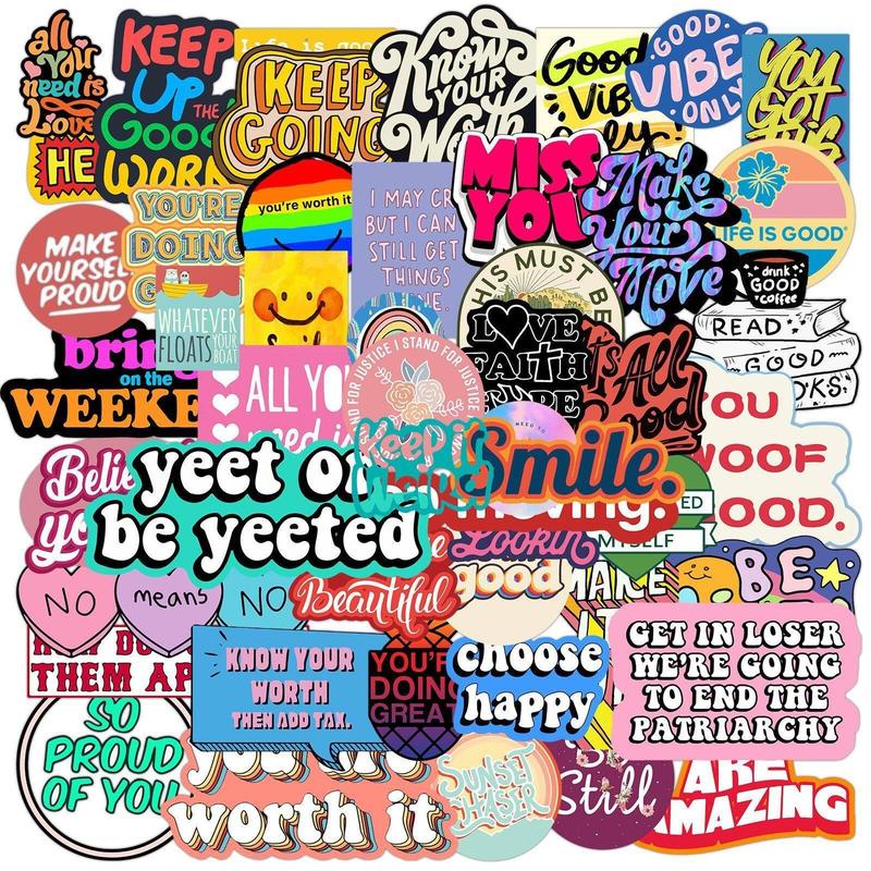 Motivational English Phrases Series Graffiti Sticker, 50pcs Scrapbooking & Journal Making Material Paper, Summer DIY Decorative Sticker for Water Bottle, School Supplies