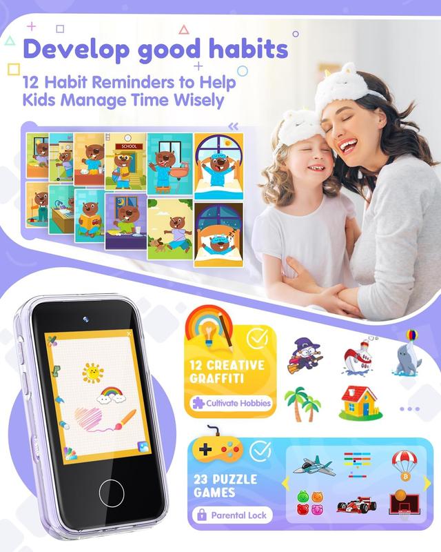 Christmas  Phone for Kids Age 3-8,Kids Smart Phone for Girls Christmas Gifts,Toy Phone with Dual Camera Music Player Puzzle Games,Touchscreen Toy