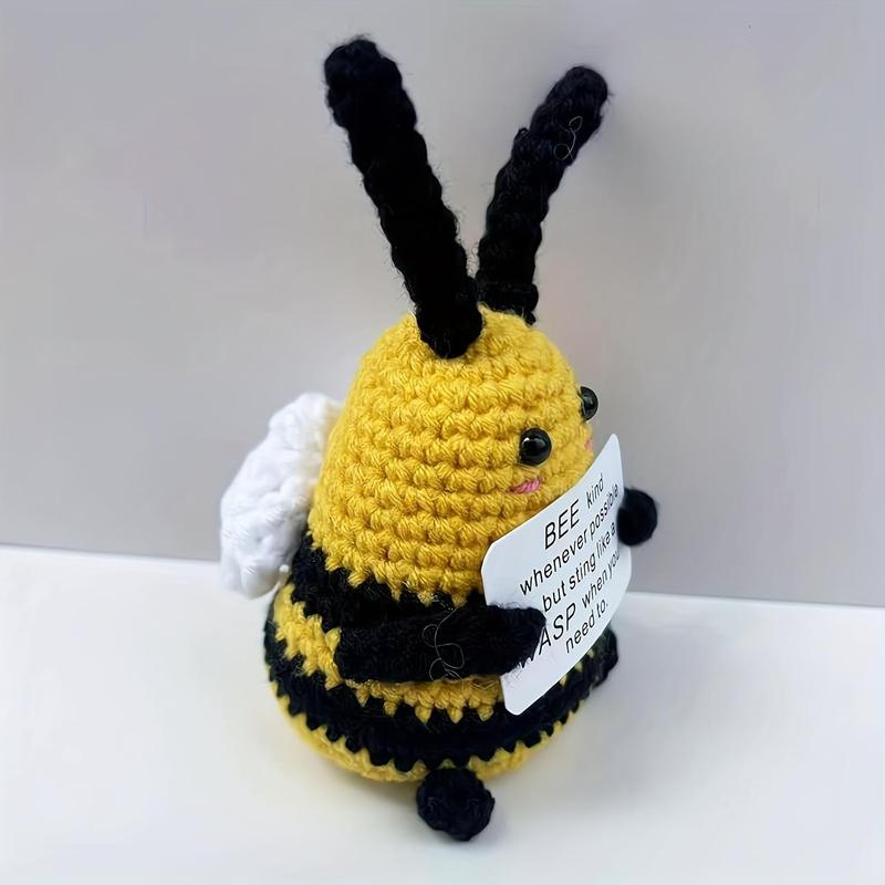 Funny Positive Bee Crochet Kit, 3 Counts Mini Crochet Bee with Positive Affirmations Card, Knitted Doll Pocket Hug Bee with Emotional Inspirational Card