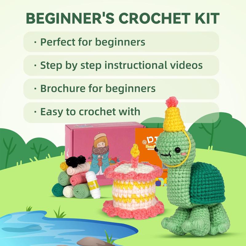 Cute Turtle Design Crochet Kit, 2 Counts set DIY Crochet Kit With Step-by-step English Video Tutorial, DIY Handmade Lover Starter Kit