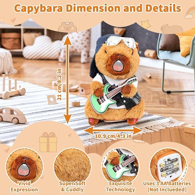 EMOIN Capybara Dancing Talking Mimicking Toys for people with 10 English Songs Singing Musical Toy Tummy Time Toy Mimic Repeats What You Say