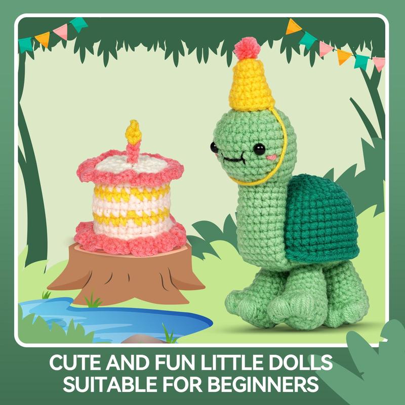 Cute Turtle Design Crochet Kit, 2 Counts set DIY Crochet Kit With Step-by-step English Video Tutorial, DIY Handmade Lover Starter Kit