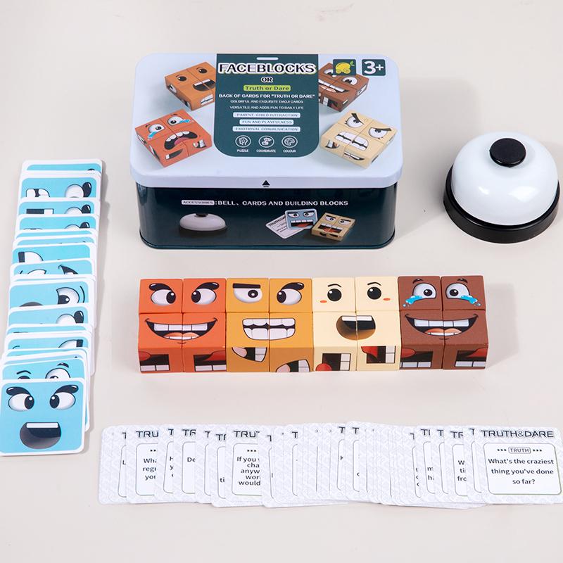 Wooden Expressions Matching Block Game Face-Changing Cube Building Blocks  Board Games for Family Night Puzzle Games