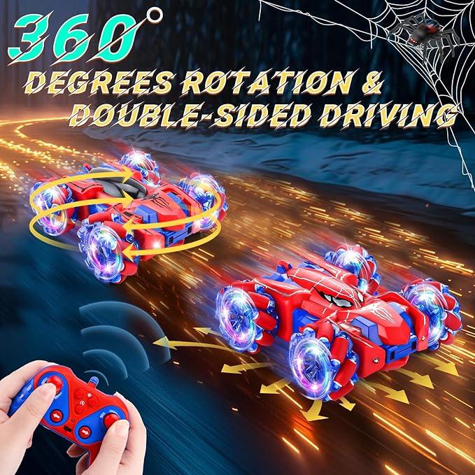 Spider Remote Control Stunt Car, 2.4Ghz RC Toy Cars with Headlight Double Sided Off-Road 360° Rotating RC Drift Car