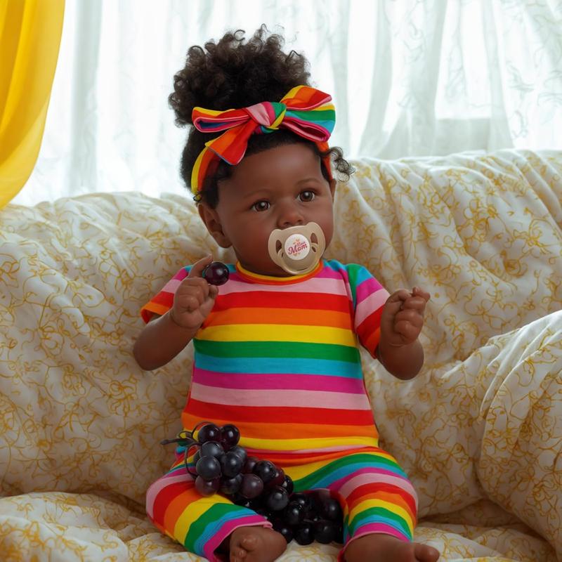 JIZHI Reborn Baby Dolls Black with Lifelike Soft Body African American Realistic-Newborn Girl Doll 22 Inch Best Birthday Gift Set and Toy Accessories Gift for Kids Age 3