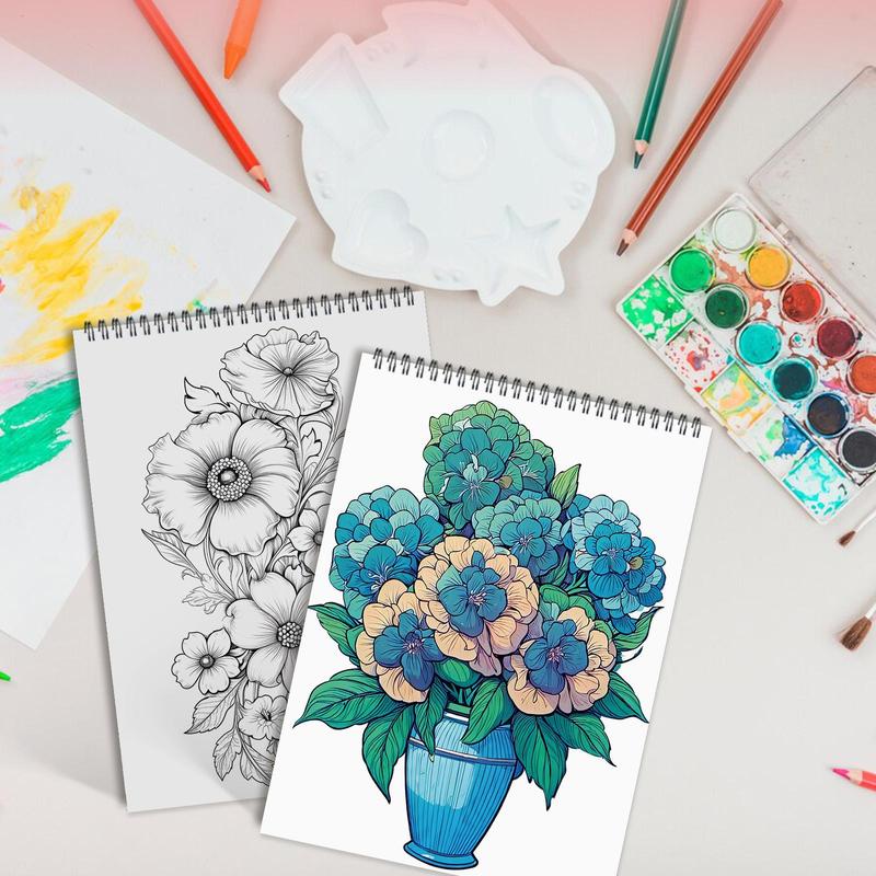 Flower World Theme Coloring Painting, Various Floral Patterns Exquisite Flower Blooming Details Design Lifelike, Christmas and Other Holiday Party Gifts