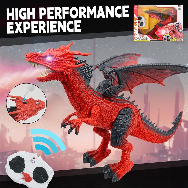 BEZGAR Dragon Toy, Remote Control Dragon, Red Dragon Figure Learning Realistic Looking Large Size with Roaring Spraying Light Up Eyes, Fire Breathing Dragon for age 4+ dinosaur  animal