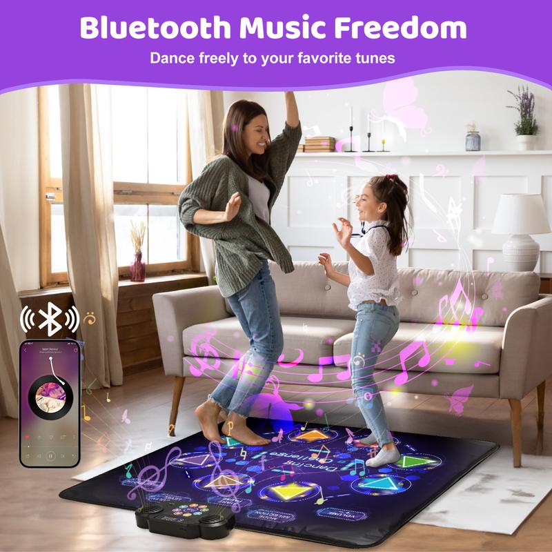 Dance Game Mat for Kids, LED Light-Up 8-Button Dance Pad with Adjustable Volume, Built-in Music, Bluetooth Function, 8 Modes and 3 Difficulty Levels